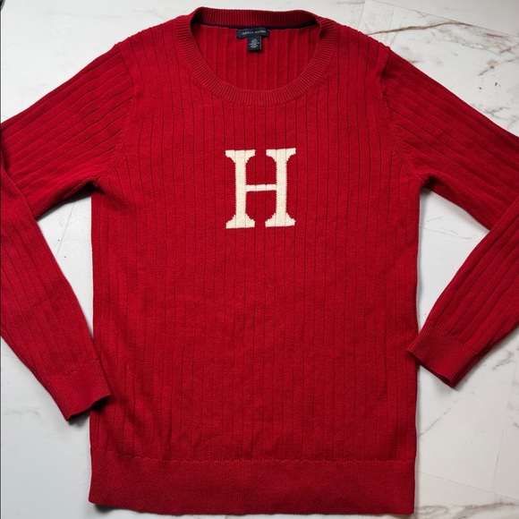 Tommy Hilfiger Vintage Y2K Womens L Sweater Ribbed H Logo Red Crew 90s Spellout - Picture 2 of 10